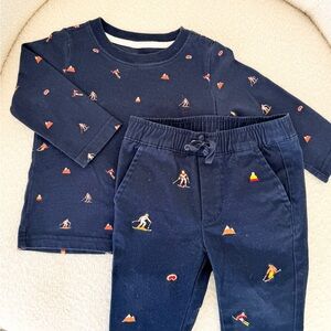 Janie and Jack Baby Ski Embroidered Matching Set - Navy Blue / 6-12 months
